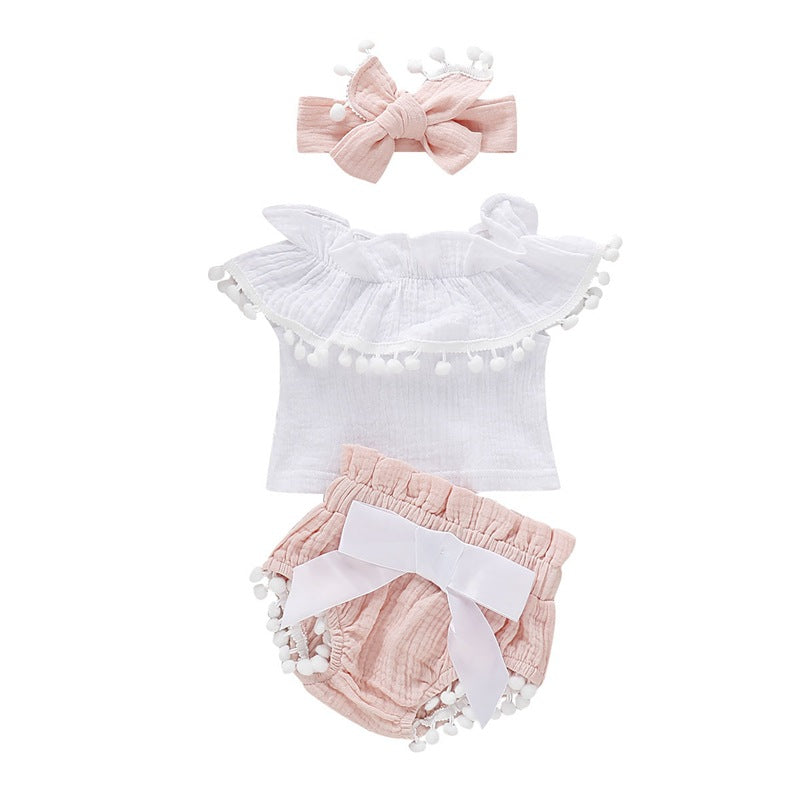 סט לתינוקות סרט פפיון חולצה ומכנס - PomPom Baby Set