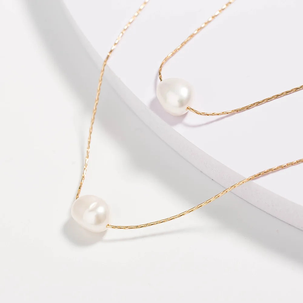 שתי שרשראות עדינות עם פנינה - Pearl Elegance