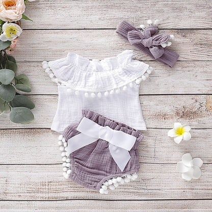 סט לתינוקות סרט פפיון חולצה ומכנס - PomPom Baby Set
