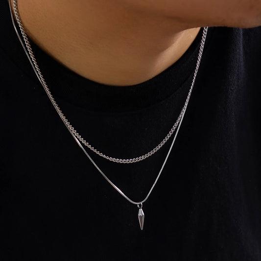 סט 2 שרשראות ותליון  Silver Serpent & Spike